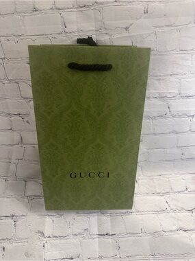 New- Gucci Olive Green Damask Gift Bag with Black Rope Handles